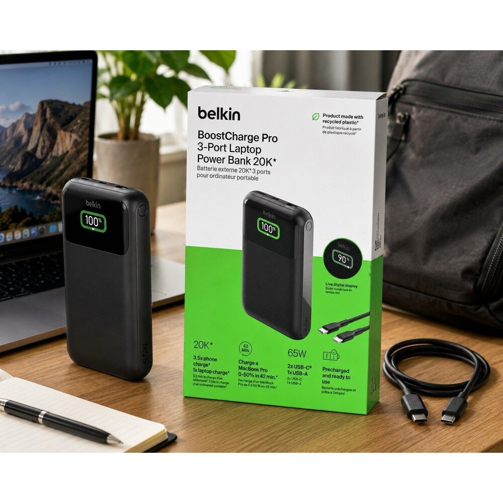 Belkin BoostCharge Pro 20K 65W Laptop Power Bank 3-Port USB-C BPB020 NEW